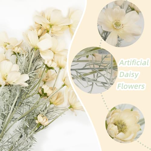 Artificial Flowers Calliopsis Silk Flower Arrangements, 4 Bunches Long Stem Cosmos Plastic Flowers for Vase, 23.6 Inch Wildflowers Artificial Flowers Bulk for Decor, Wedding Centerpieces (Champagne) - color: Champagne, size: 4pcs
