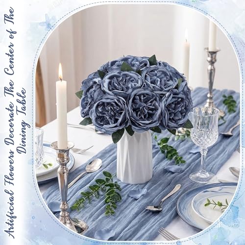 Suncalla 80 Pack Austin Rose Peonies, 3.94 Inch Artificial Flowers Heads Bulk with Stems Leaves for Arrangement Wedding Centerpiece Banquets Party Home Kitchen Decor DIY(Dusty Blue) - color: Dusty Blue