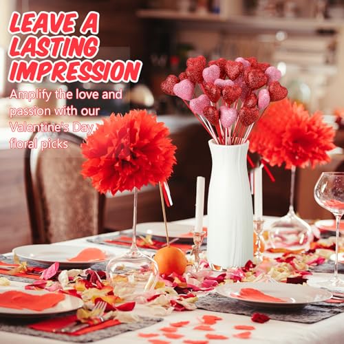 6 Pcs Valentine's Day Glitter Foam Hearts Sticks Foam Heart Picks Sparkly Hearts Stems Puffy Heart Wooden Picks for Valentine Wedding Decorations Flower Arrangements Crafts (Red,Pink) - color: Red,Pink, size: 6 Pcs
