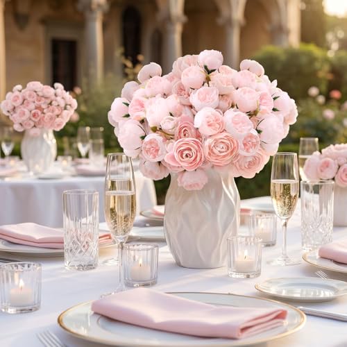 24 PCS Ranunculus Artificial Flowers, Faux Mini Ranunculus Bulk | Realistic Silk Ranunculus Bouquet for DIY Bouquets, Bridal Shower Decorations, Centerpieces, Arrangements, Pink - color: Pink