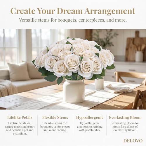 52pcs Beige Roses Artificial Flowers Fake Flowers Silk Roses with Stems for DIY Wedding Bouquets Bridal Shower Centerpieces Arrangements Party Decorations - color: Beige