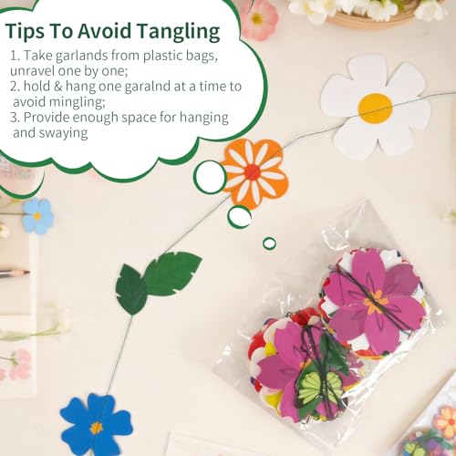 2 Pcs x 13ft Spring Flower Garland Wildflower Party Decor, Wildflower Paper Garland with Butterfly Party Streamers Hanging Decor for Garden Birthday Tea Spring Wedding Baby Shower Party Decorations