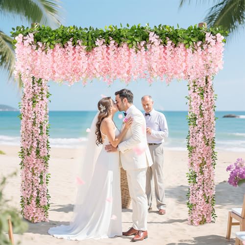 U'Artlines 10Pcs 7.2 Ft/Piece Artificial Wisteria Garland Silk Fake Light Pink Wisteria Flowers Hanging Greenery Vines Garlands Rattan for Home Garden Wedding Arch Party Indoor Outdoor Décor - color: Light Pink