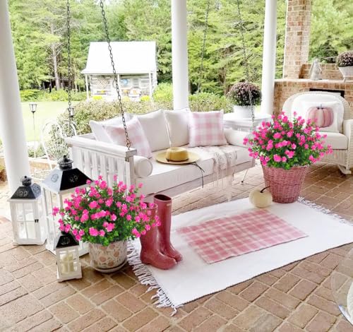 RECUTMS Artificial Flowers Outdoor Artificial Fake Flowers Fake Greenery Plants Faux Outdoor Plastic Plants UV Resistant Shrubs Boxwood Plant Eucalyptus Hanging Basket Home Garden Decor,8 Pcs(Pink) - color: Pink, size: 8 Pcs