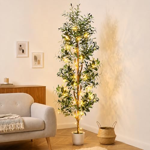 TNELTUEB Artificial Olive Tree- Indoor Realistic Faux Olive Trees for Living Room Home Office Decor (7ft Green) - size: 7ft Green