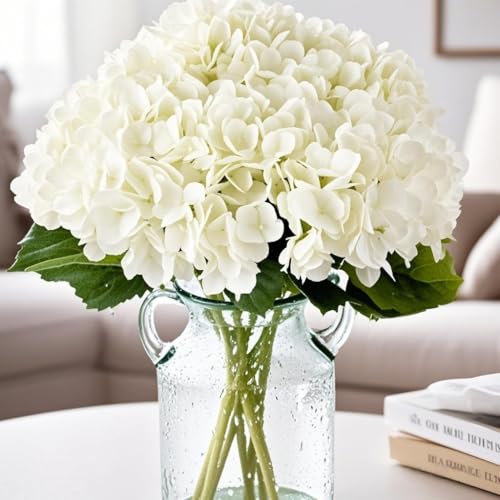 6 Pack White Faux Hydrangea Flowers, Silk Artificial Fake Hydrangea Stems for Wedding Centerpieces, Home Table Decor & Baby Shower Arrangement - color: White，6 Pack