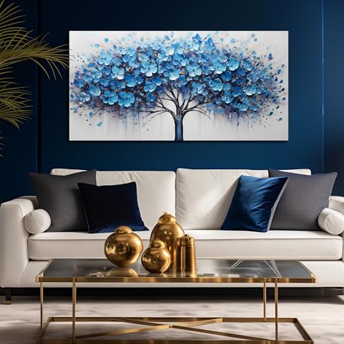 Tree Art Wall Decor for Living Room Blue Pictures Wall Decor for Bedroom Home Office Decor Ready to Hang 24 x 48 Inch - color: Blue, size: 48"L x 24"W