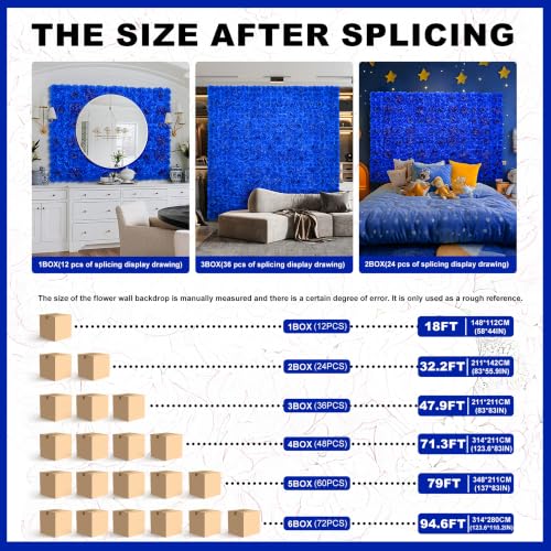 Flower Wall Backdrop 12 pcs 16.5x16.5 Inch Floral Wall Panel Artificial Silk Rose Wall Decor Ideal for Wedding Celebrations, Festive Party Backdrops, and Home Decor-Bright Blue - color: Bright Blue, size: 16.5inch