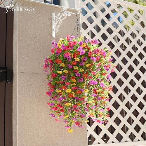 Artificial Hanging Flowers for Outdoors, 4PCS UV Resistant Artificial Outdoor Flowers, Silk Flowers for Outside Patio Porch Front Yard Window Garden Indoor Decor(Spring Color,4PCS) - color: Summer Color, size: 4PCS