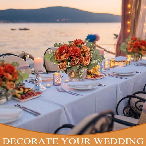 Burnt Orange Peony Artificial Flowers, Fall Faux Peonies Hydrangea Eucalyptus Bouquet 12 Packs Silk Vintage Realistic Peony Floral Arrangement for Wedding Centerpiece Table Vase Autumn Decor - color: Burnt Orange