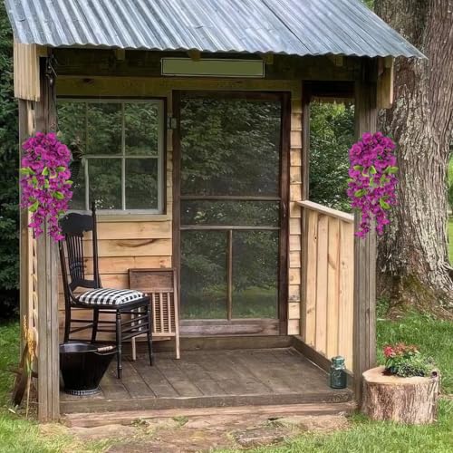 2 Pcs Fake Hibiscus Flowers Artificial Hanging Flowers Plants for Outdoors Realistic UV Resistant Spring Summer Decor Fuchsia Silk Faux Flowers Trailing Vines for Front Door Porch Outside - color: Fuchsia