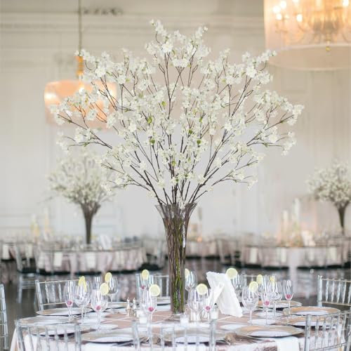 CISDUEO White Cherry Blossom Branches Long Stem Artificial Flowers for Tall Vase Silk Flower Bulk Plum Blossom Flowers for Indoor Home Decor Bedroom Wedding Floral Arrangement Table Centerpieces Party - color: White