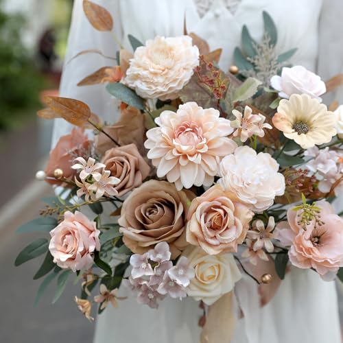 YYHUAWU Artificial Flowers Combo Set Fake Flower Leaf Box with Stems for DIY Wedding Bouquets Centerpieces Arrangements Baby Shower Party Home Decorations (Brown & Nude Color) - color: Brown & Nude Color