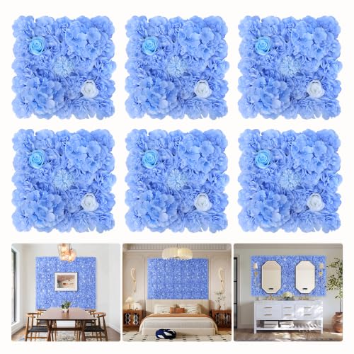 Flower Wall Backdrop 6pcs 16.5 * 16.5inches Artificial Floral Panel Faux Silk Flowers Rose Decor for Wedding Arrangement Home Wall Background Party-Light Blue - color: Light Blue, size: 16.5inch