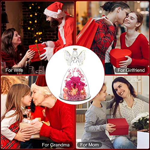 Mothers Day Rose Gifts for Women Preserved Real Flower in Glass Angel Figurines Roses for Delivery Prime Birthday Gifts for Mom Grandma Girlfriend Wife Her - Hot Pink - color: Hot Pink