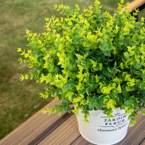Artificial Flowers for Outdoors, 12 Bundles UV Resistant Realistic Fake Flowers for Outside Porch Patio Planter, Not-Fading Plastic Fake Plants for Home Garden Porch Decoration,Green - color: Green