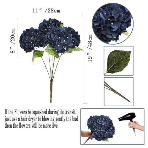 2Bouquets Artificial Fake Flowers Silk Hydrangea Arrangements Wedding Bouquets Decorations Plastic Floral Home Kitchen Garden Party Festival Bar DIY (Navy Blue) - color: Navy Blue