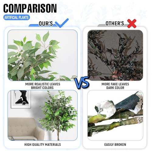E&K 5FT Artificial Ficus Tree with Plastic Nursery Pot, Silk Faux Ficus Tree Artificial Plant for Home Office Garden Indoor Outdoor Decor (1 Pack) - color: Ficus Tree, size: 5ft