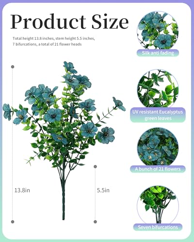 Artificial Flowers for Outdoor Decor, 16 Pack UV-Resistant Fake Colorful Silk Daisy Flowers, Perfect for Spring & Summer Decorating – Front Porch, Patio, Window Boxes, and Potted Plants - color: Mixed Color2(green,teal,purple,blue,champagne)