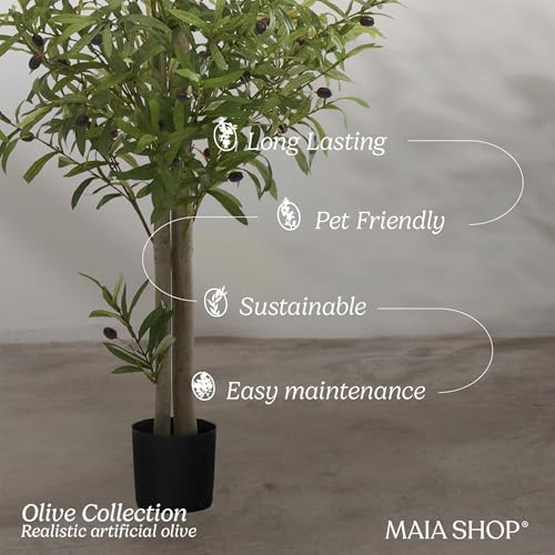 Maia Shop 5ft Artificial Olive Tree Plant for House, Apartment or Office – Realistic Fake Indoor Plants for Living Room, Kitchen, Bedroom, Entryway or Bathroom – Faux Greenery for Home Décor - color: Olive, size: 5ft