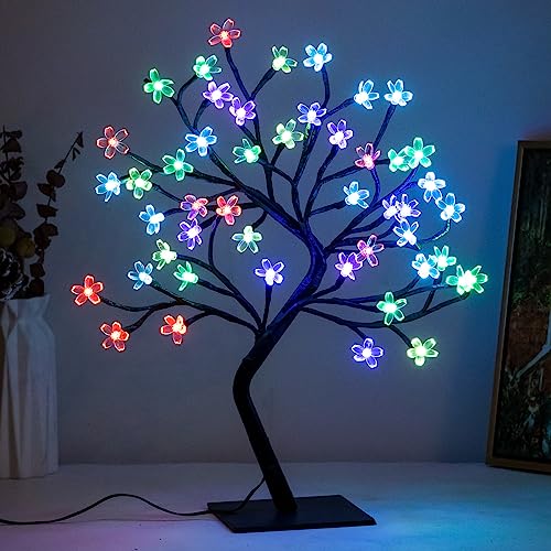 BDUSXYZ Lighted Cherry Blossom Tree - 48 LED 16 Color-Changing 4 Modes Plug in Artificial Bonsai Tree as Night Lights for Halloween Thanksgiving Christmas Wedding Party - size: 48L-1Pcs