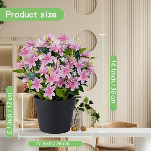 14'' Artificial Plants Fake Lily Flowers in Pot for Home Garden Indoor Outdoor Spring Summer Decorations (Pink) - color: Pink
