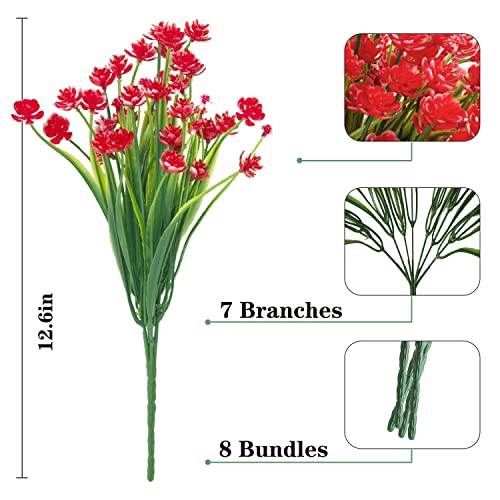 Artificial Flowers for Outdoors,20 Bundles UV Resistant Outdoor Fake Daffodil Flowers,Artificial Faux Plastic Outdoor Flowers Greenery Shrubs Plants for Indoor Outside Decor(Red) - color: Red, size: 20 Bundles