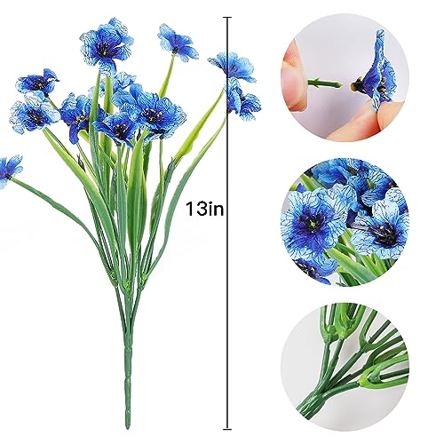 AmyHomie 20 Bundles Artificial Flowers for Outdoor UV Resistant Faux Flowers No Fade Fake Plastic Plants Garden Porch Window Box Decorating(Blue) - color: Blue, size: 20
