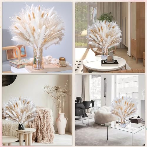floradream 95 PCS Natural Pampas Grass Decor Bouquet | Boho Dried Floral Arrangement Centerpiece Table Decor Wedding Decor Rustic Decor, Natural, white, beige (Fdm-b-01) - size: 95PCS