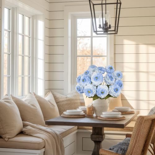 2 Pcs Artificial Flowers Zinnias Silk Flowers with Stems Blue Zinnia Elegans Artificial Flowers for Outdoors Floral Arrangements Table Centerpieces Wedding Party Home Spring Summer Decor - color: Blue