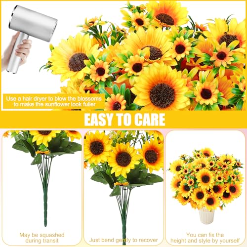 9 Pack Artificial Silk Sunflowers Bouquet Fake Yellow Flowers Floral Arrangements for Wedding Home Decor Centerpieces DIY Crafts Party Table Vase Decoration
