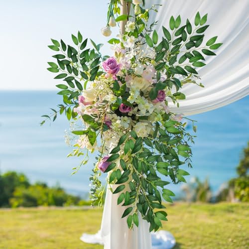 Betylifoy 12Pcs Artificial Italian Ruscus Greenery Stems, 25" Faux Silk Green Leaves Vines Garland Branches Hanging Greenery Spray for Wedding Arch Bouquet Filler Table Centerpieces Home Decor