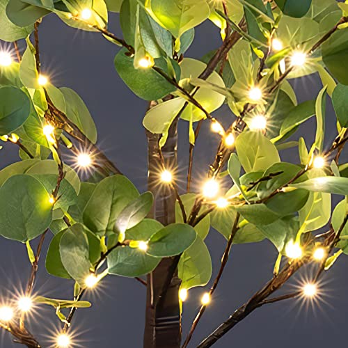 LIGHTSHARE 4FT Lighted Eucalyptus Tree 126L Warm White LED Artificial Greenery with Lights for Wedding Holiday Home Party Decoration Indoor Outdoor - size: 4ft