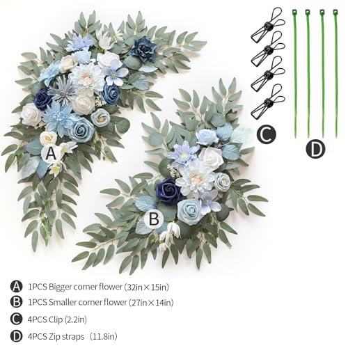 Artificial Wedding Arch Flowers Kit(Pack of 2) for Wedding Arch, Bridal Shower, Ceremony and Reception Backdrop Decoration (Blue Inspiration) - color: Blue Inspiration