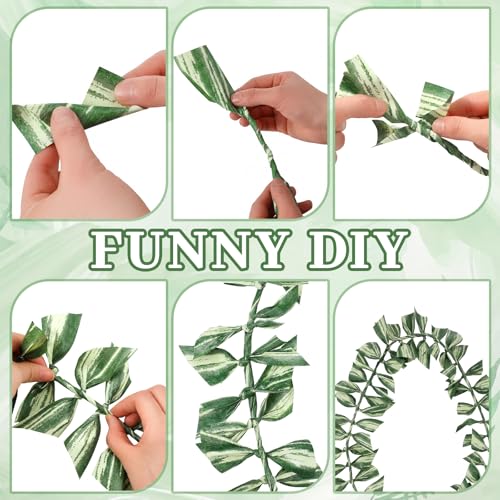 Thiccywoov 3 Rolls Ti Leaf Ribbon Outdoor Poly Satin Leaf Ribbon Green Wedding Decorations Florist Waterproof Aspidistra Tape 4 x 50 2 Floral Tape for Easter Indoor Outdoor Art Craft(Fashion Style) - style: Fashion Style