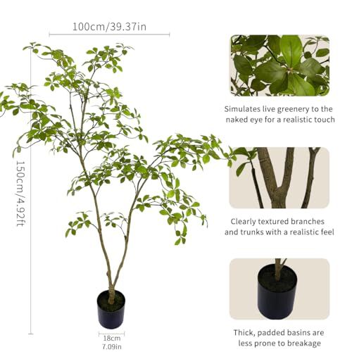 AfanD Artificial Gardenia Tree,5ft（1pack） Tall Fake Plants Artificial Mahonia fortunei Plants for Indoor, Fake Trees for Office Home Living Room Floor Patio Greening Porch Decor - size: 5ft
