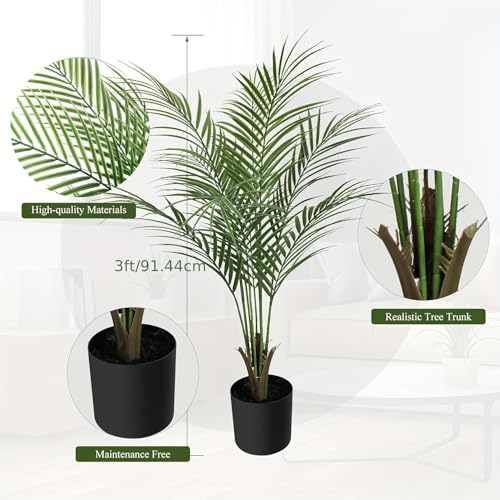 Artificial Palm Plant 3FT Fake Palm Tree with 9 Trunks Perfect 36inch Faux Tropical Palm Plants in Pot for Indoor Outdoor House Home Office Garden Modern Decor Housewarming Gift (2 Pack) - size: 3FT