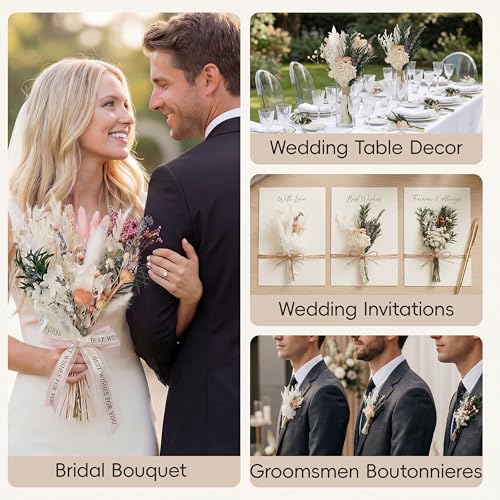 LUXEEASE Mixed Mini Dried Flowers Bouquet 176 Stems, 11 Kinds Natural Preserved Flowers (Lavender, Baby's Breath, Bunny Tails) , Boho Farmhouse Home Wedding Centerpiece Décor - color: Natural Neutrals
