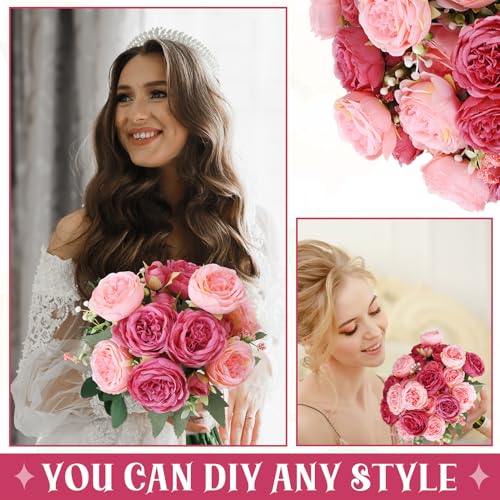 8 Pack Pink, Dark Pink Peonies Artificial Flowers, Fake Silk Hydrangea Bouquet for Bridal Wedding Home Table Decor Reusable Dining Opening Ceremony Birthday Arrangement Faux Floral - color: Pink,dark Pink