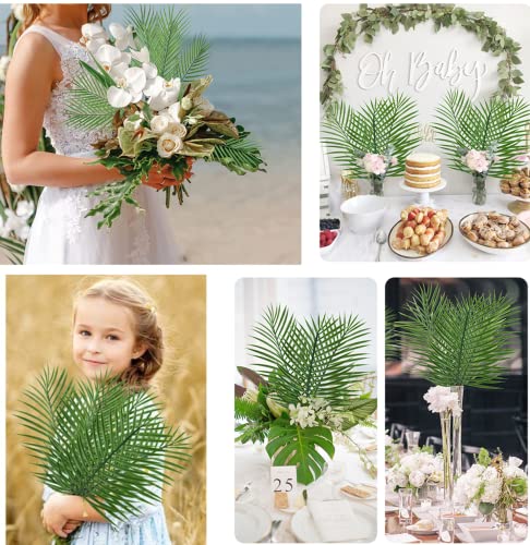 Artificial Palm Leaves, Fake Tropical Palm Stem Plastic Tree Leaf Greenery Plants Faux Areca Stems Jungle Boston Decoration for Indoor Outdoor Wedding Birthday Party Arrangement Table DIY Decor 12 Pcs - color: Palm Leaves Stems / 12 Pcs