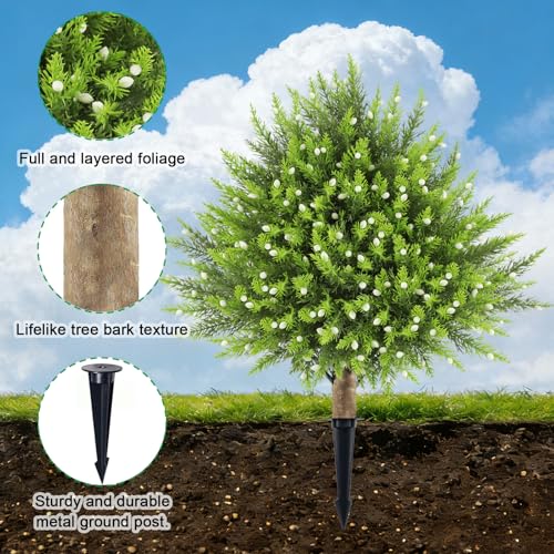 Artificial Ceder Topiary Trees, 24" UV Resistant Faux Plants Shrubs Bushes for Front Door Indoor Outdoor Home Decor - color: Green-berries