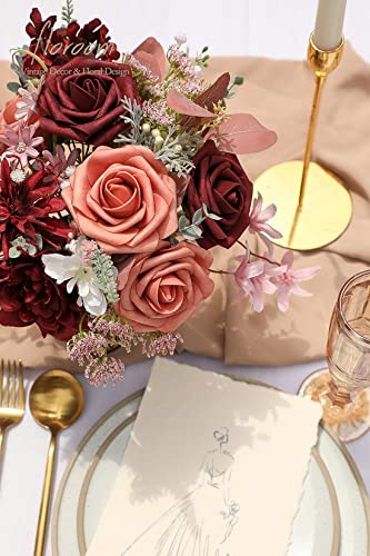 Floroom Artificial Flowers 50pcs Real Looking Burgundy & Pinky Cedar Foam Fake Roses with Stems for DIY Wedding Bouquets Bridal Shower Centerpieces Floral Arrangements Party Tables Home Decorations - color: Burgundy & Pinky Cedar, size: 50Pcs