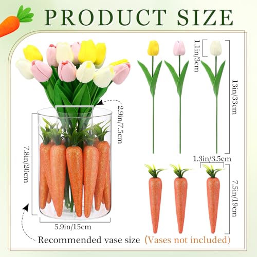 Tigeen 16 Pcs Fake Flowers Tulips 13" Artificial Flower Mother's Gift Day Centerpieces for Tables Decorations for Spring Easter Home Kitchen Wedding Bouquet Bulk