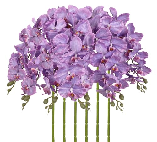38" Artificial Phalaenopsis Flowers 6PCS Purple Orchids Artificial Orchid Flowers Stem for Wedding Party Office Home Décor(Purple) - color: Purple