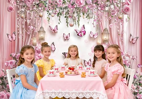 10X8ft Pink Butterfly Floral Backdrop for Photography Butterfly Flowers Theme Girls Party Decorations Background Wedding Birthday Baby Shower Party Cake Table Decor Photo Booth Props - color: Multi3, size: 10x8ft