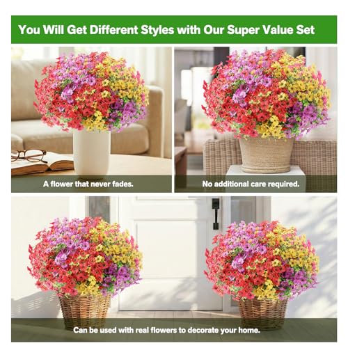 Artificial Flowers for Outdoor,Silk Flowers No Fade Fake Plastic Flowers UV Resistant Faux Plants for Outdoors Outside Front Porch Hanging Planter Window Box Garden Home Decoration,42 Pack(Mixed) - color: Mixed, size: Artificial Flowers(42 Pcs)
