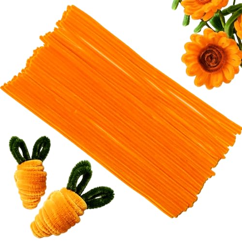 Taowave 100 Pcs Solid Color Pipe Cleaners, 12 Inch 6mm Single Color Chenille Stems, Fuzzy Flexible Craft Pipe Cleaners, Bulk Art DIY Supplies, Flower Making, Holiday Decor & Handmade Projects(Orange) - color: Orange