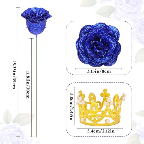 Waipfaru Blue Glitter Roses Bouquet, DIY Flowers Bouquet, Birthday Gifts for Women Mom Grandma Wife Girlfriend, 24 Pcs Fake Rose for Valentines, Mothers Day, Anniversary, Graduation Gifts - color: Blue, size: 24pcs