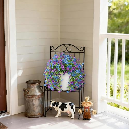 Artificial Faux Flowers Plants for Outdoor Spring Summer Decoration, 2 PCS Fake Silk Daisy Flowers No Fade UV Resistant Realistic for Outside Home Planter Porch Patio Balcony Yard Decor (Blue Purple) - color: Blue Purple