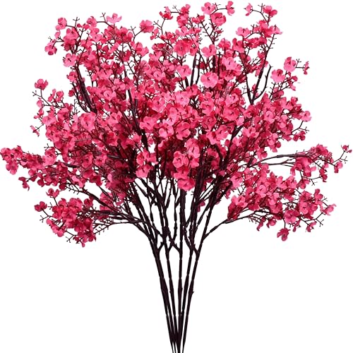 Mandy's 6 Bundles Artificial Hot Pink Baby’s Breath Flowers | 18.5 Inch Silk Gypsophila European Style Modern Home Decor Centerpiece Neutral Wedding Flower Arrangements - color: Hot Pink